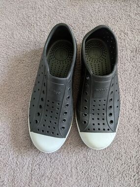 Native Kids Slip-On Loafers in Black with White Toe Caps